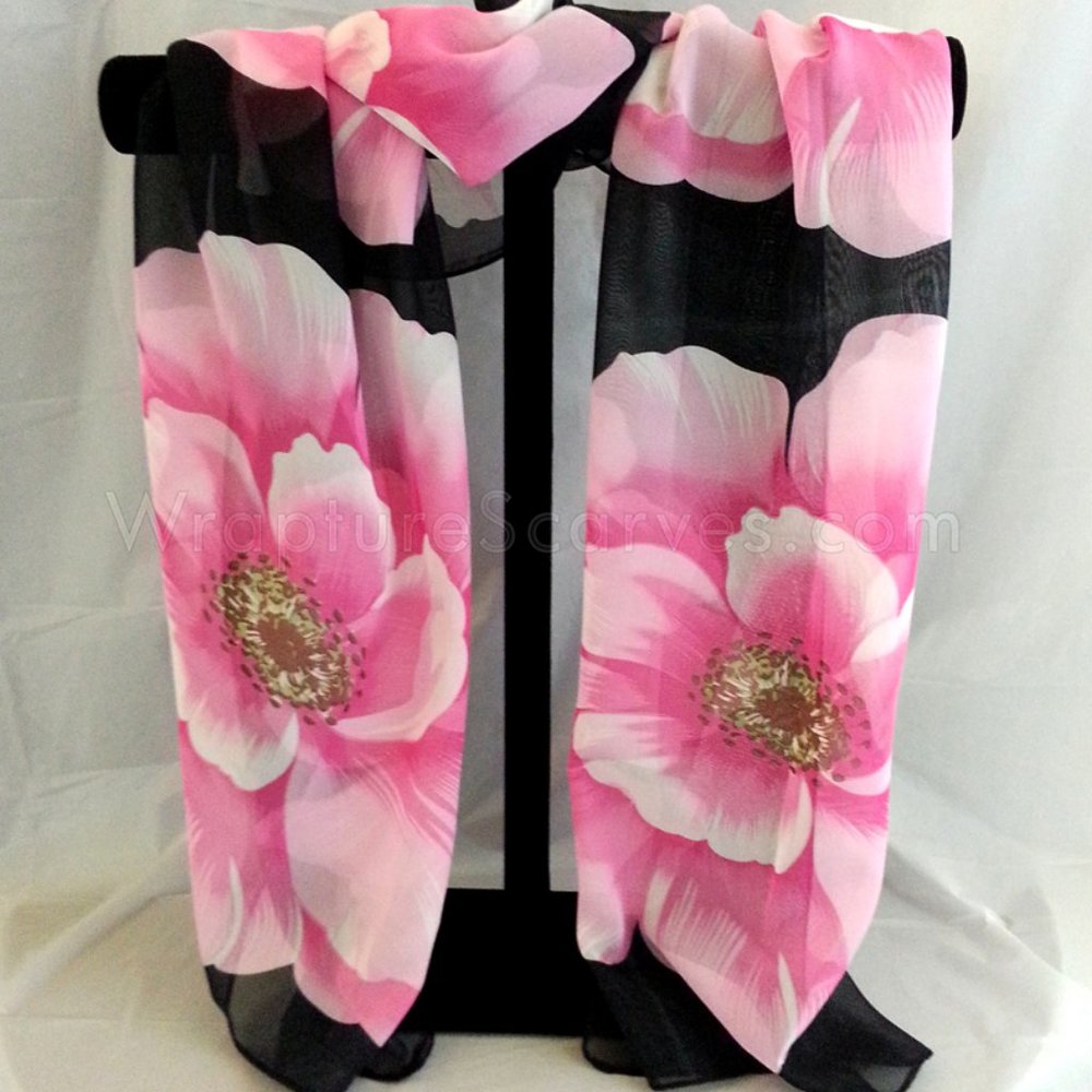 Black & Pink "Poppy" polyester chiffon $6.99 Shipping neck or head scarf NWOT